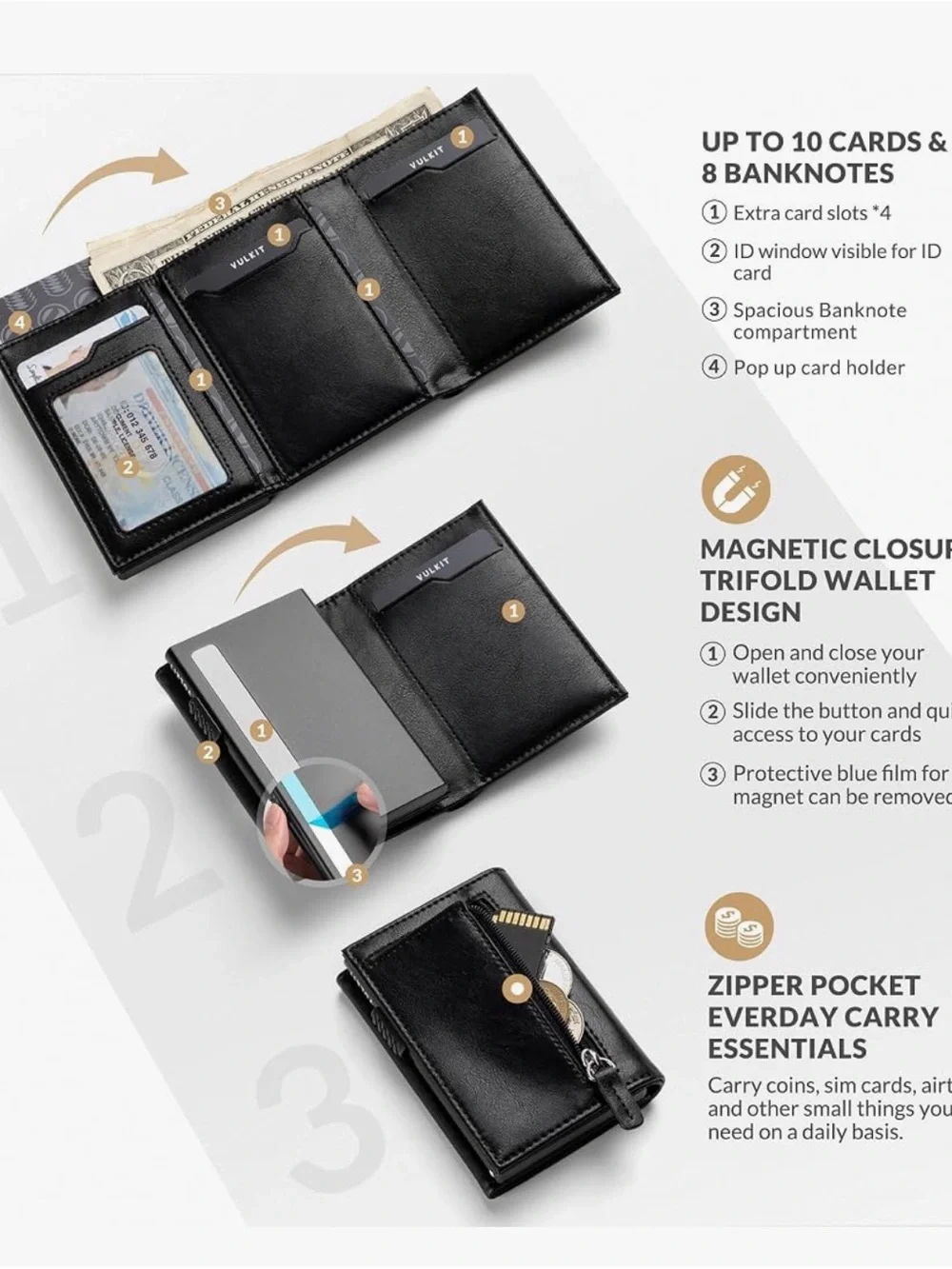 Vulkit Black RFID Blocking Leather Wallet Case